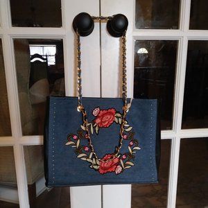 Dream Control Denim & Faux Leather Tote Purse NWT